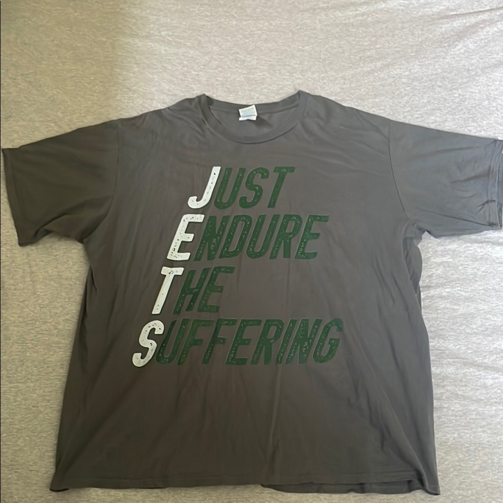 Men's NY Jets Charcoal Tee with Green Graphic Text
